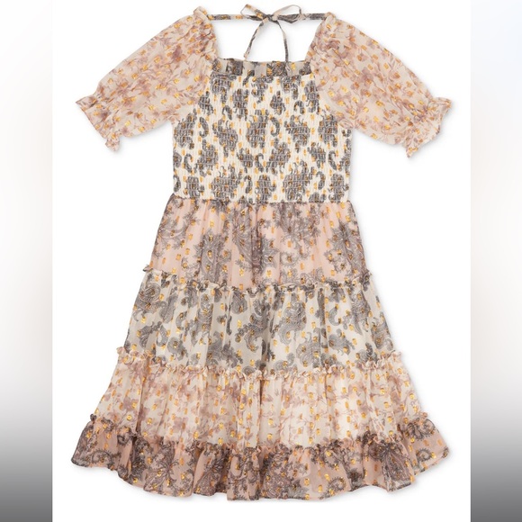 Rare Editions Mixed Print Tiered dress with denim vest, size 7 - Picture 4 of 7